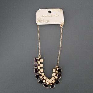 Gold Necklace with Black and Cream Stones